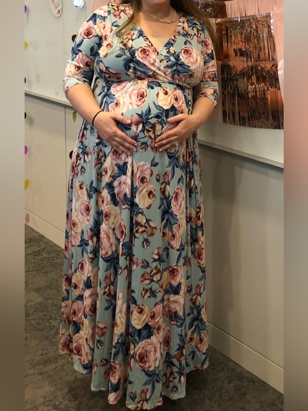 Pinkblush Sz 1X Light Blue Floral Maternity Maxi Dress
